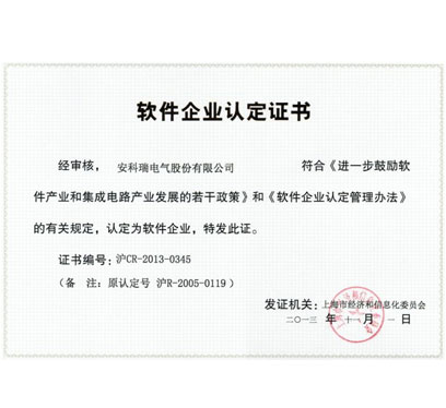 软件企业认定证书